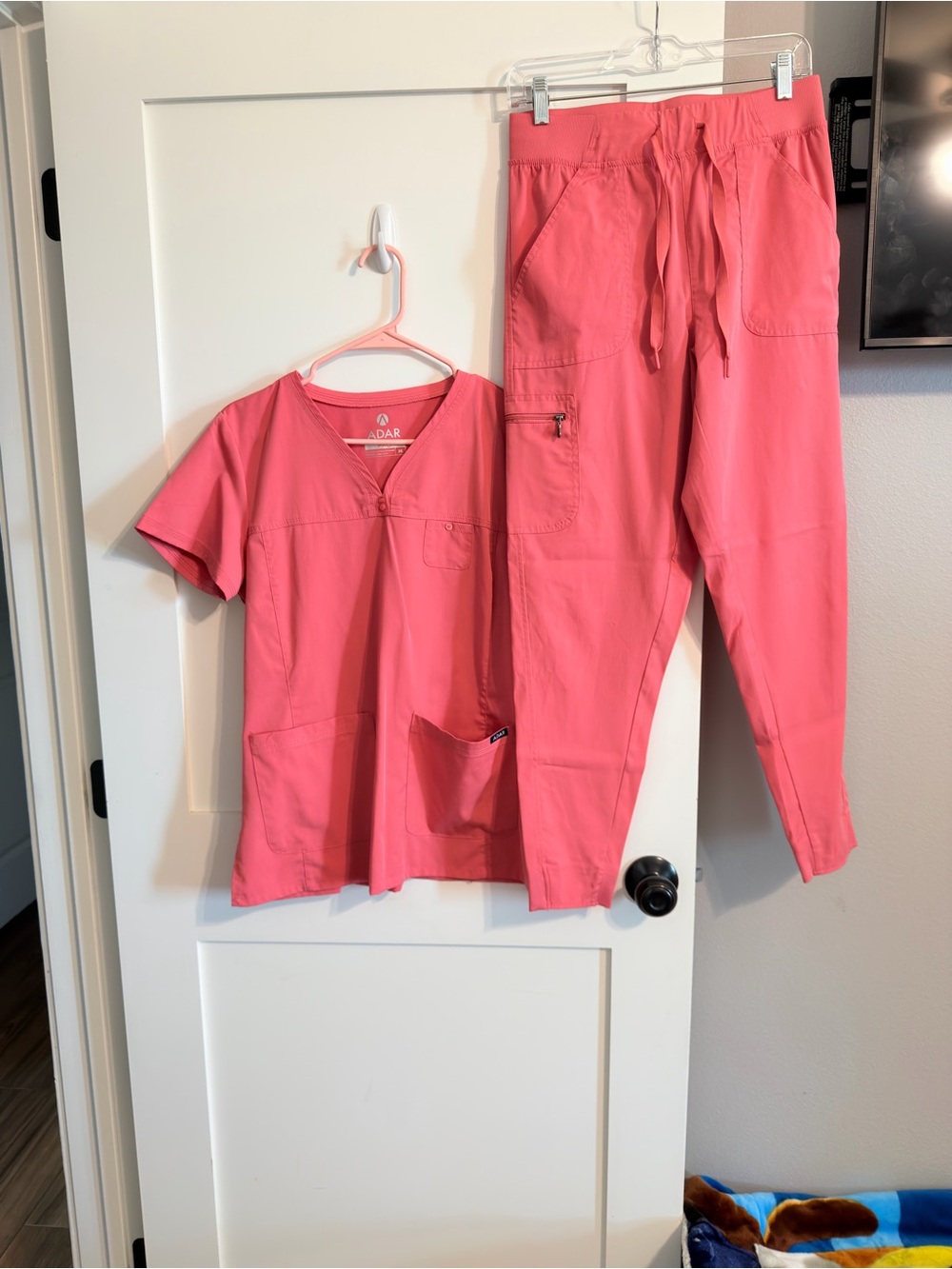 Ada WOMENS Nurse Scrub Set in Coral Pink Top & Drawstring Pants